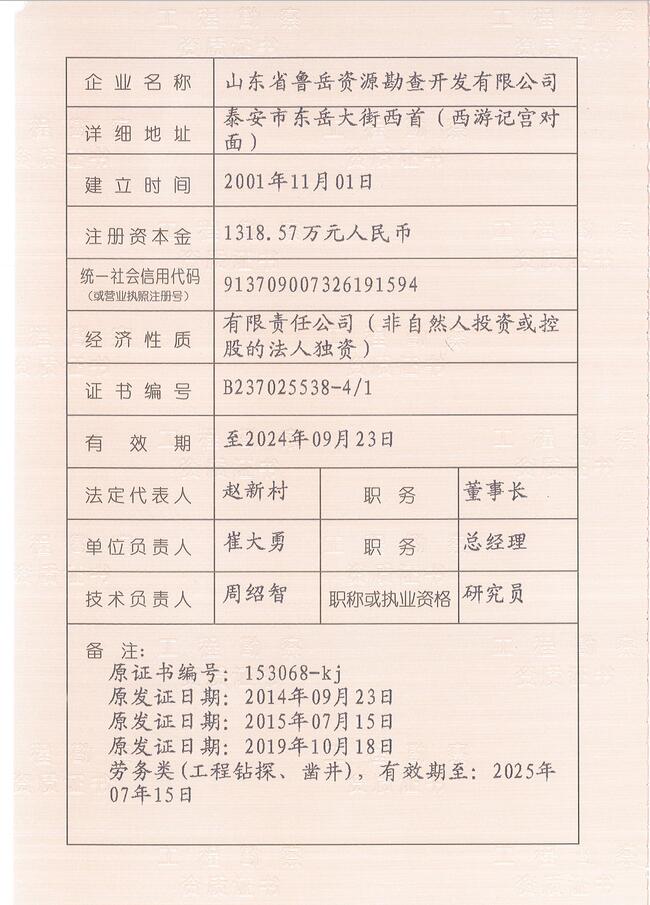 工程地質綜合甲級/山東省魯岳資源勘查開發(fā)有限公司！(圖2)